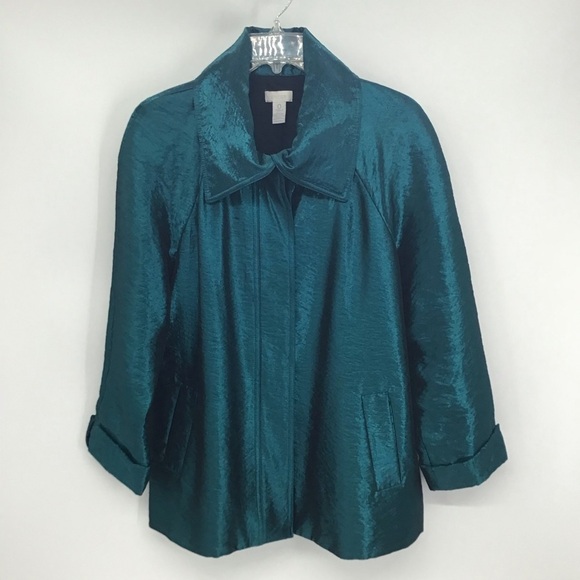 Chico’s Lustrous Shine Sindy Blazer Jacket Button-Up Cocktail Party Teal Size 0 - Picture 1 of 10
